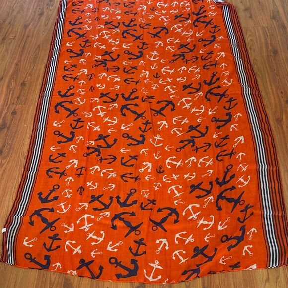 Twos company red white and blue anchor semi sheer large scarf shawl sarong/scarf - Picture 1 of 4